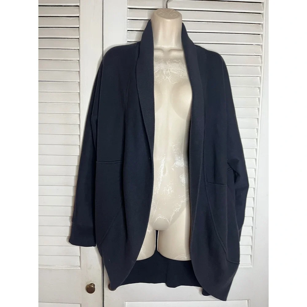 Banana Republic Navy Blue Open Front Shawl Collar Fleece Cardigan Sweater Large
